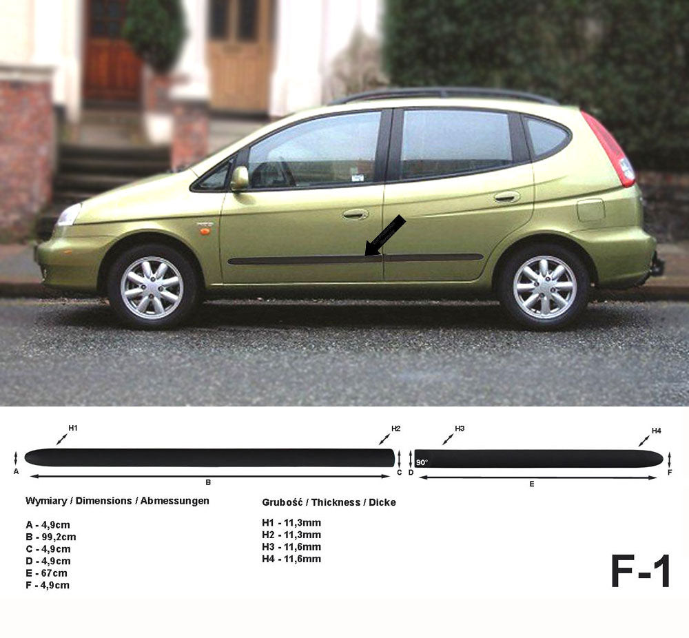 Seitenschutzleisten schwarz für Chevrolet Rezzo Kombi Bj. 03.2005-03.2009 F1 a