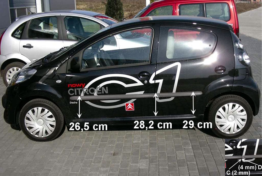 Seitenschutzleisten schwarz für Citroen C1 5-Türer vor facelift 06.05-12.11 F2 d