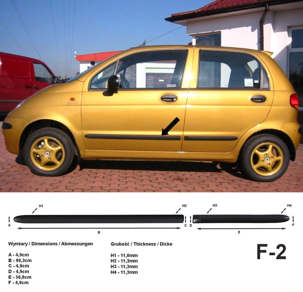 Seitenschutzleisten schwarz für Daewoo Matiz Schrägheck 08.1998-12.2004 F2 a