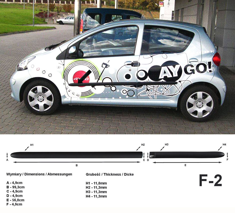 Seitenschutzleisten schwarz für Toyota Aygo I 5-Türer vor facelift 2005-2011 F2 a