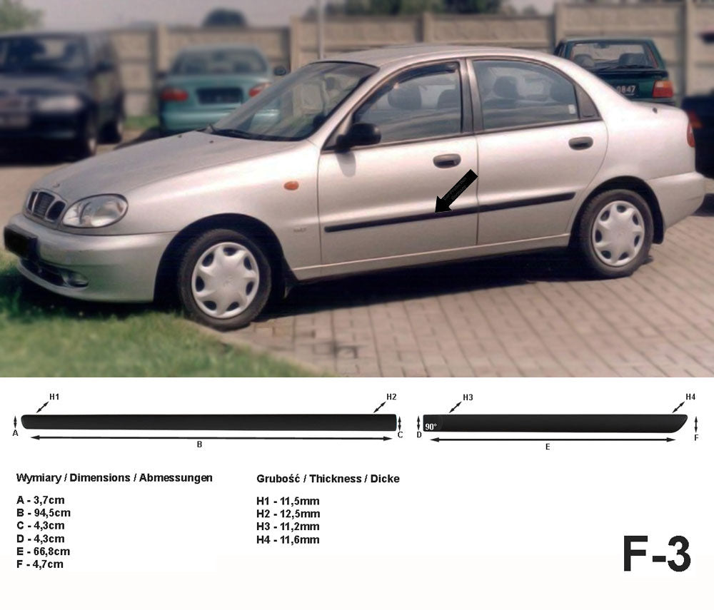 Seitenschutzleisten schwarz für Daewoo Lanos Schrägheck 5-Türer 05.97-12.04 F3 a