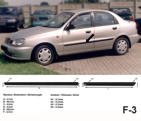 Seitenschutzleisten schwarz für Daewoo Lanos Schrägheck 5-Türer 05.97-12.04 F3 a