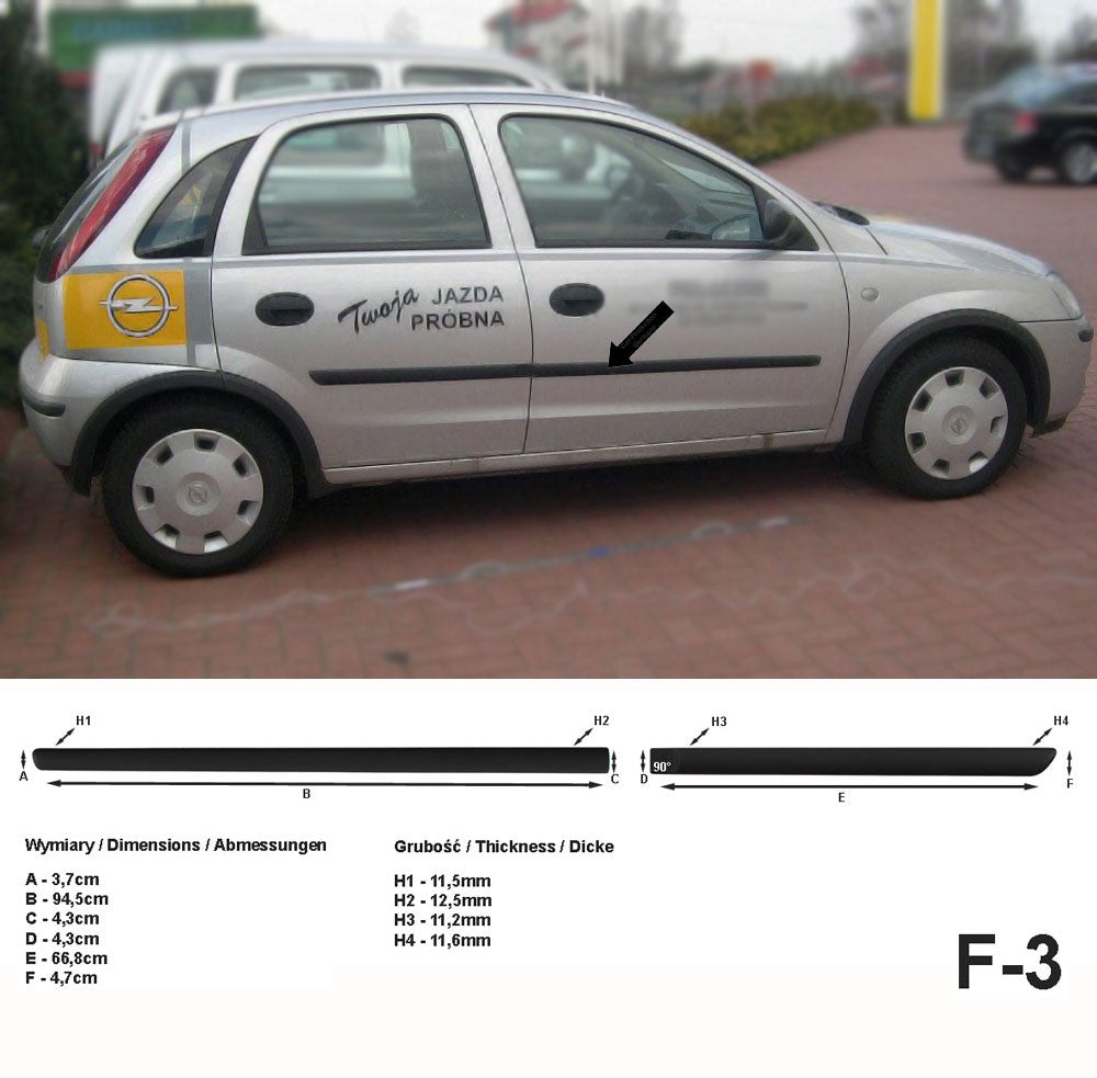 Seitenschutzleisten schwarz für Opel Corsa C Schrägheck 5-Türer 09.2000-2009 F3 a