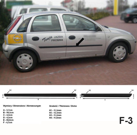 Seitenschutzleisten schwarz für Opel Corsa C Schrägheck 5-Türer 09.2000-2009 F3 a