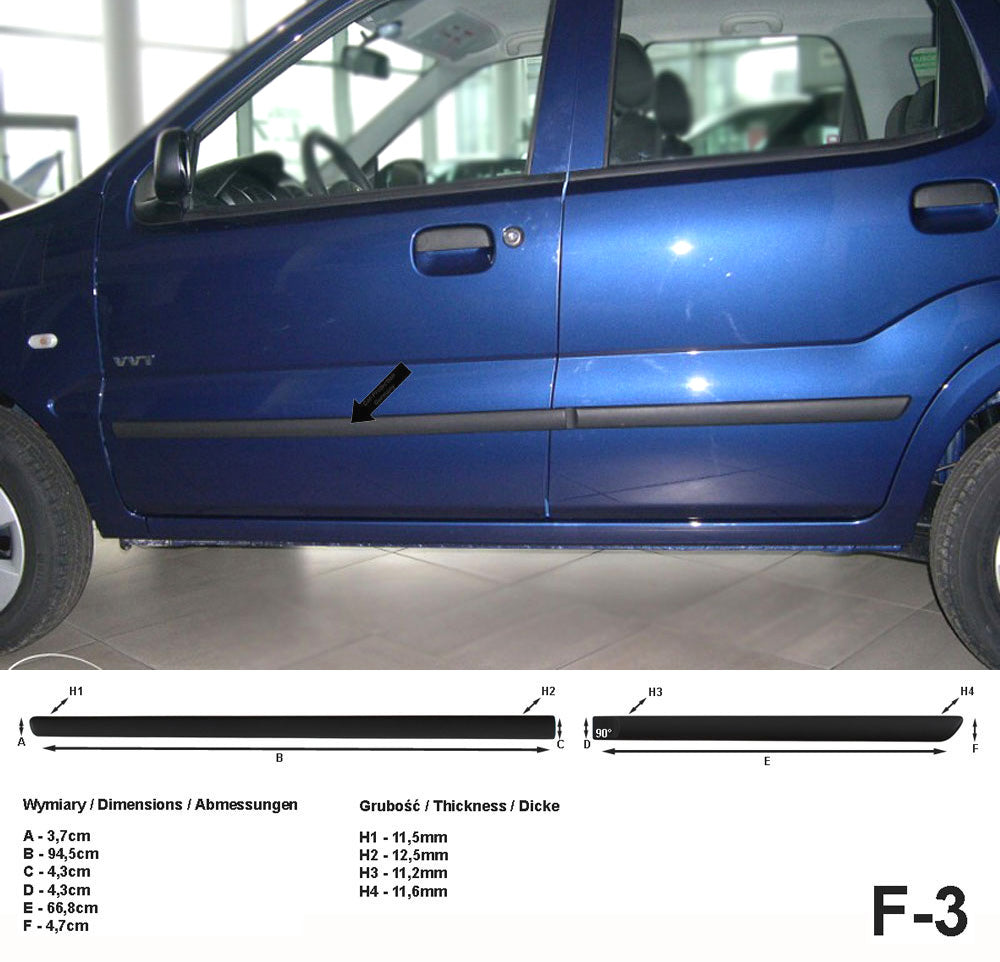 Seitenschutzleisten schwarz für Suzuki Ignis I & II SUV 5-Türer 2000-2008 F3 a