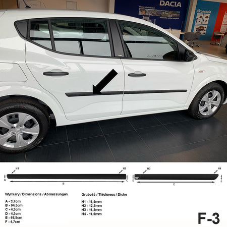 Seitenschutzleisten schwarz für Dacia Sandero III Typ DJF ab Baujahr 01.2021- F3 a