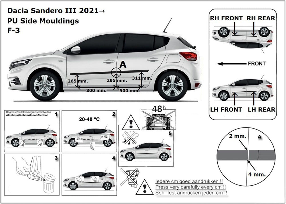 Seitenschutzleisten schwarz für Dacia Sandero III Typ DJF ab Baujahr 01.2021- F3 d
