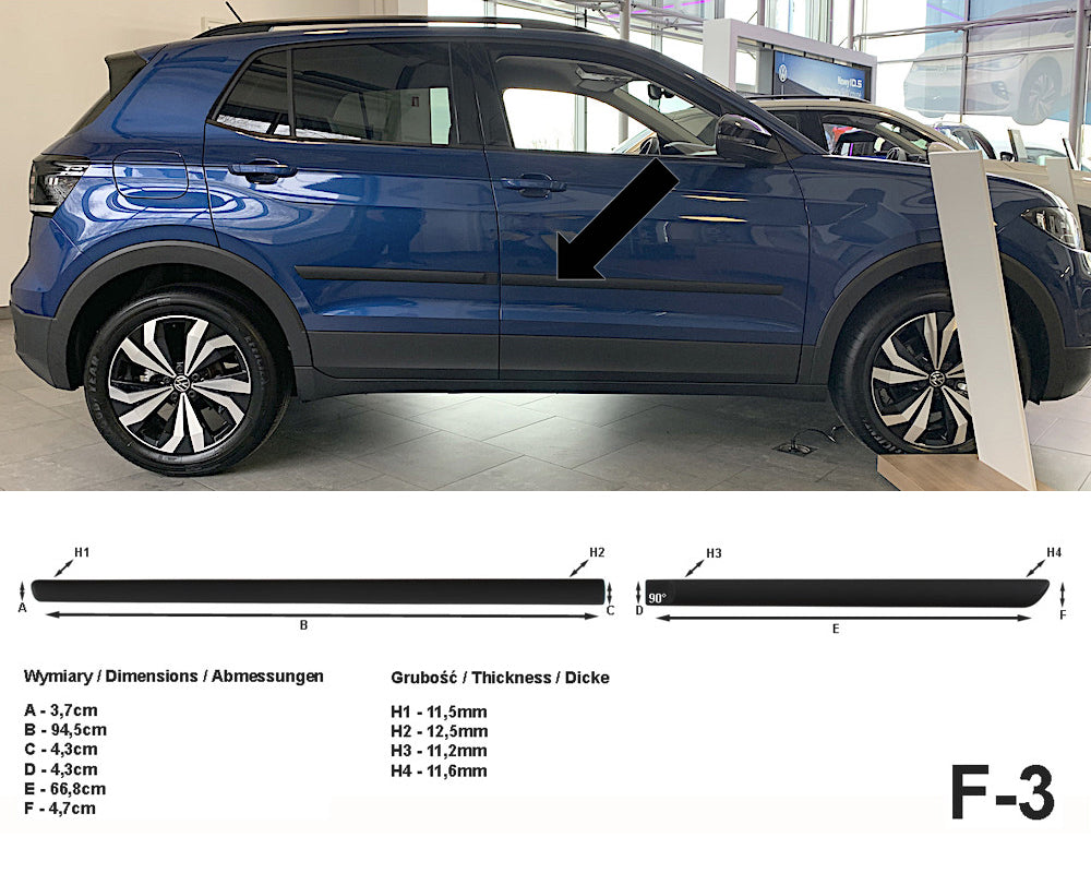 Seitenschutzleisten schwarz für VW T-Cross SUV Typ C1 ab Baujahr 04.2019- F3 a