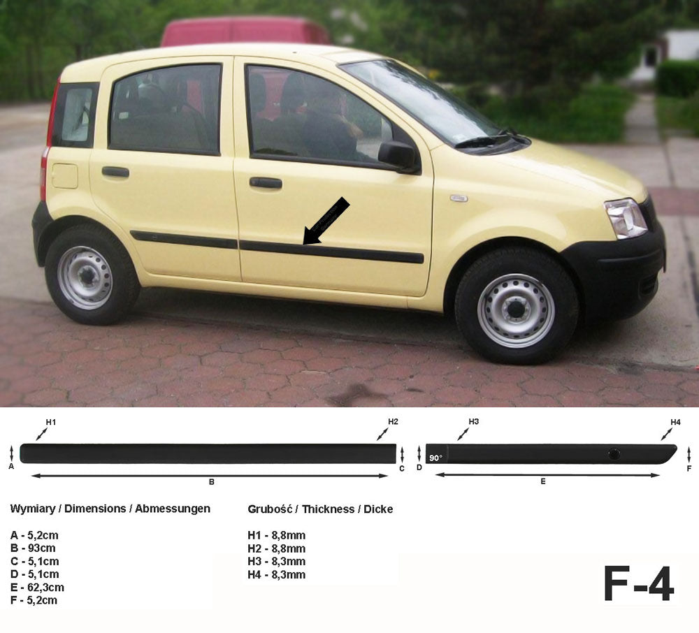 Seitenschutzleisten schwarz für Fiat Panda II Typ 169 2. Gen. 09.2003-12.2012 F4 a