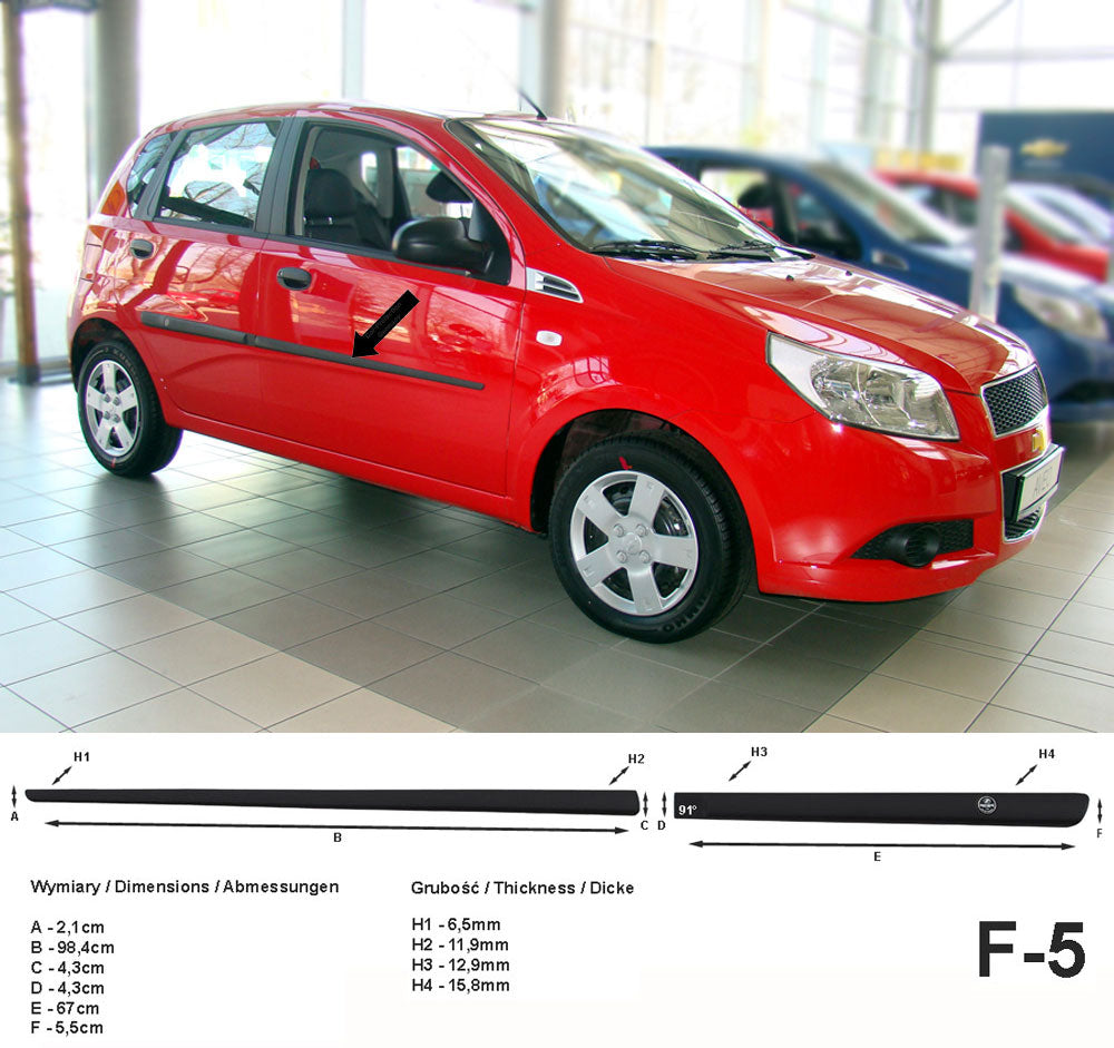 Seitenschutzleisten schwarz für Chevrolet Aveo T200 T250 Schrägheck 2004-2011 F5 a