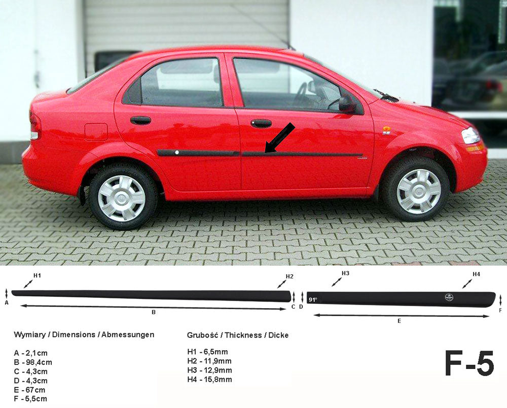 Seitenschutzleisten schwarz für Chevrolet Aveo T200 Limousine 4-Türer 2004-06 F5 a