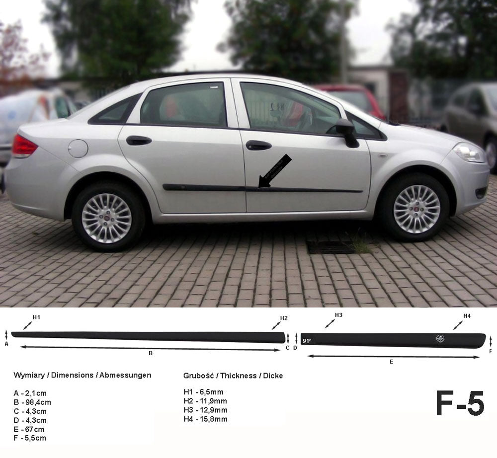 Seitenschutzleisten schwarz für Fiat Linea Limousine Baujahre 06.2007-2011 F5 a