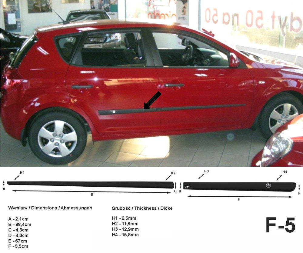 Seitenschutzleisten schwarz für Kia cee’d I Schrägheck 5-Türer Ceed 2006-2012 F5 a