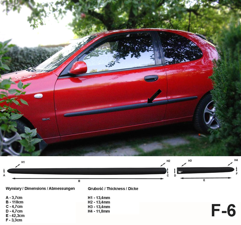 Seitenschutzleisten schwarz für Daewoo Lanos Schrägheck 3-Türer 05.97-12.04 F6 a