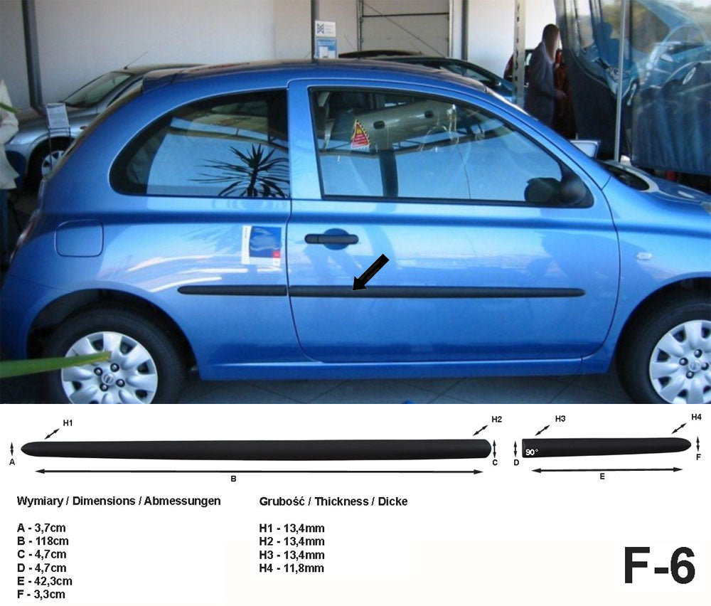 Seitenschutzleisten schwarz für Nissan Micra III K12 Schrägh. 3-Tür 2003-2010 F6 a