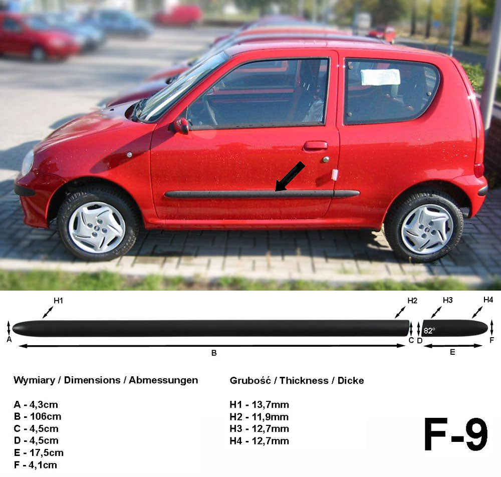 Seitenschutzleisten schwarz für Fiat Seicento Schrägheck 01.1998-01.2010 F9 a