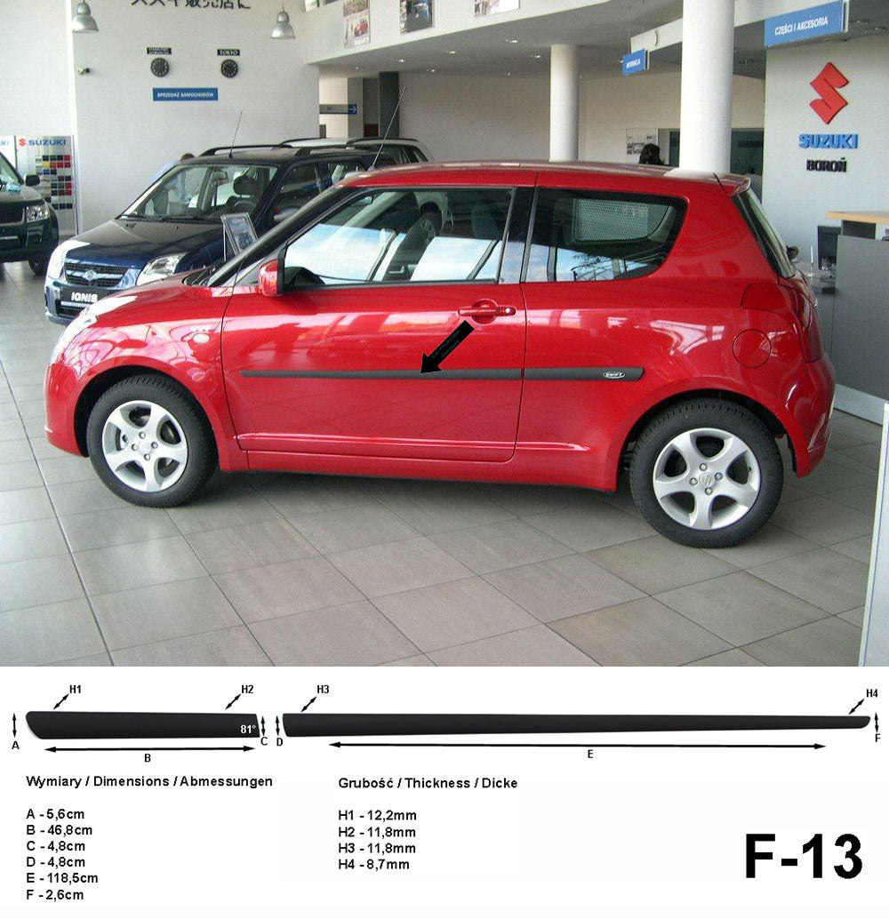 Seitenschutzleisten schwarz für Suzuki Swift III 3-Türer 02.2005-08.2010 F13 a