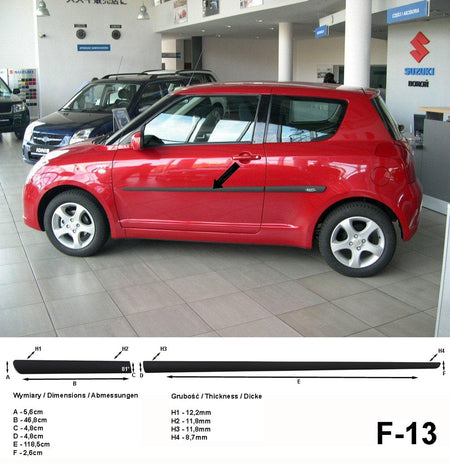 Seitenschutzleisten schwarz für Suzuki Swift III 3-Türer 02.2005-08.2010 F13 a