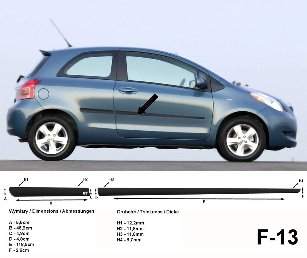 Seitenschutzleisten schwarz für Toyota Yaris II Schrägheck 3-Türer 2005-2011 F13 a