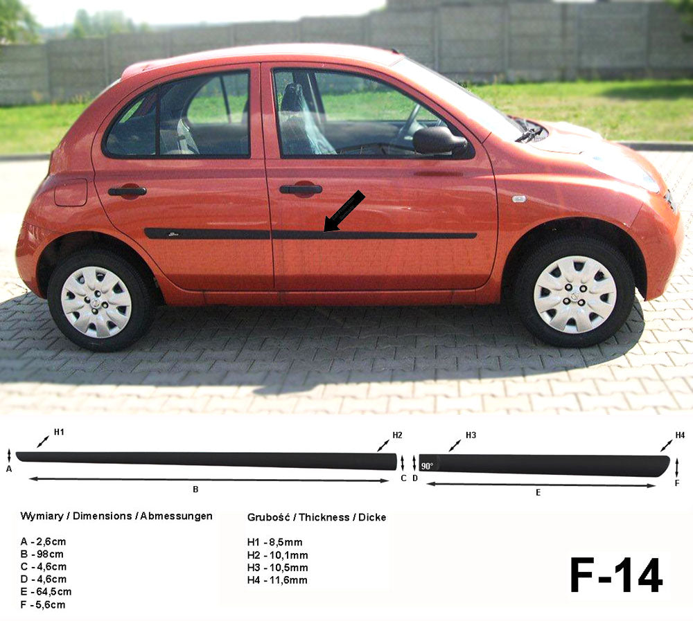 Seitenschutzleisten schwarz für Nissan Micra III K12 Schrägh 5-Tür 2003-2010 F14 a