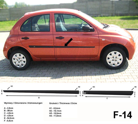 Seitenschutzleisten schwarz für Nissan Micra III K12 Schrägh 5-Tür 2003-2010 F14 a