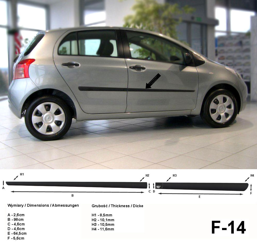 Seitenschutzleisten schwarz für Toyota Yaris II Schrägheck 5-Türer 2005-2011 F14 a