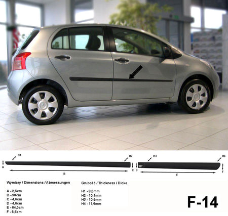 Seitenschutzleisten schwarz für Toyota Yaris II Schrägheck 5-Türer 2005-2011 F14 a