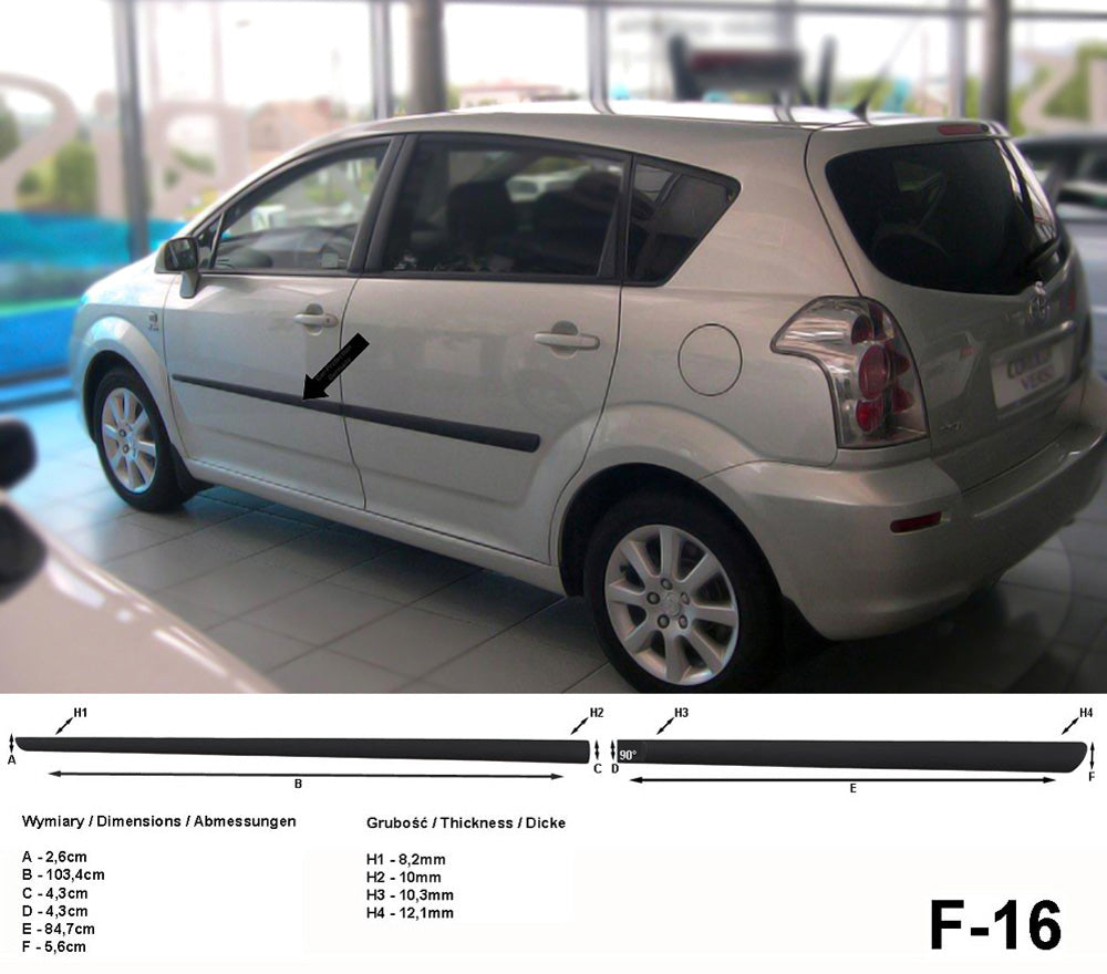 Seitenschutzleisten schwarz für Toyota Corolla Verso Bauj. 04.2004-03.2009 F16 a
