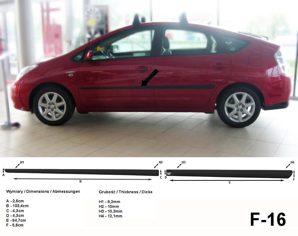 Seitenschutzleisten schwarz für Toyota Prius II Liftback Schrägheck 2002-09 F16 a