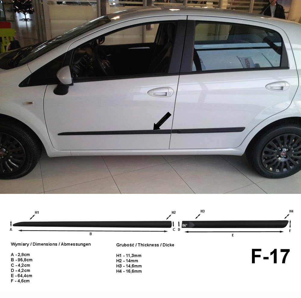 Seitenschutzleisten schwarz für Fiat Punto Typ 199 5-Türer facelift 01.2012- F17 a