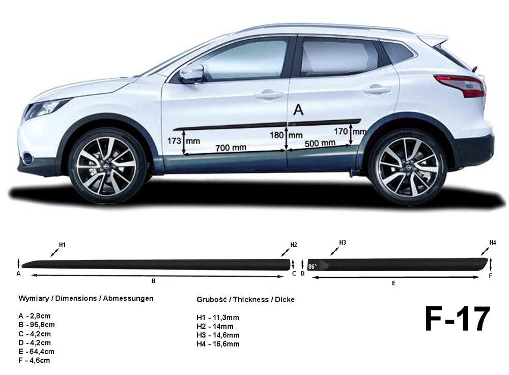 Seitenschutzleisten schwarz für Nissan Qashqai II 2. Generation ab 11.2013- F17 a