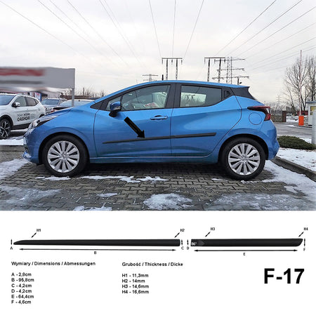 Seitenschutzleisten schwarz für Nissan Micra V K14 Schrägheck 5-Tür 12.2016- F17 a