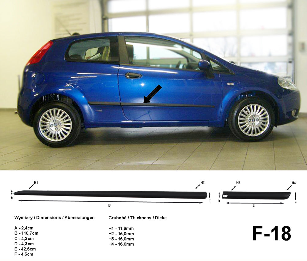 Seitenschutzleisten schwarz für Fiat Grande Punto III 199 3-Tür 06.06-12.12 F18 a