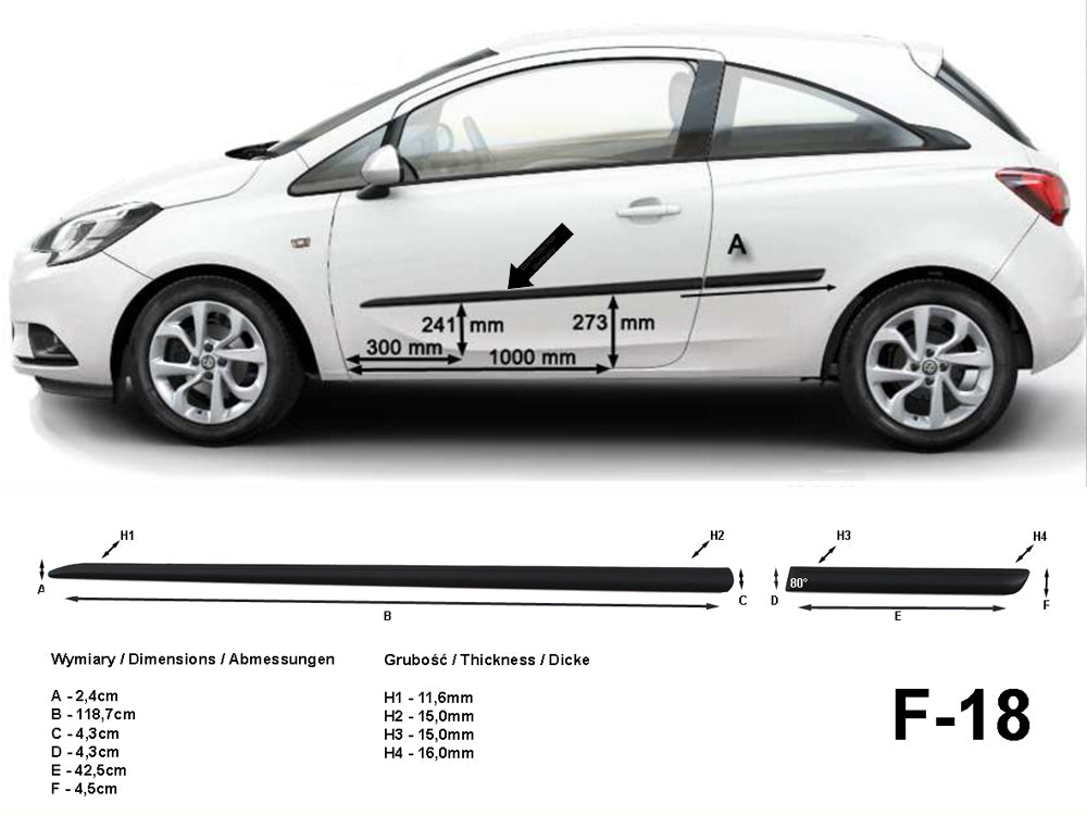 Seitenschutzleisten schwarz für Opel Corsa E Schrägheck 3-Türer ab 09.2014- F18 a