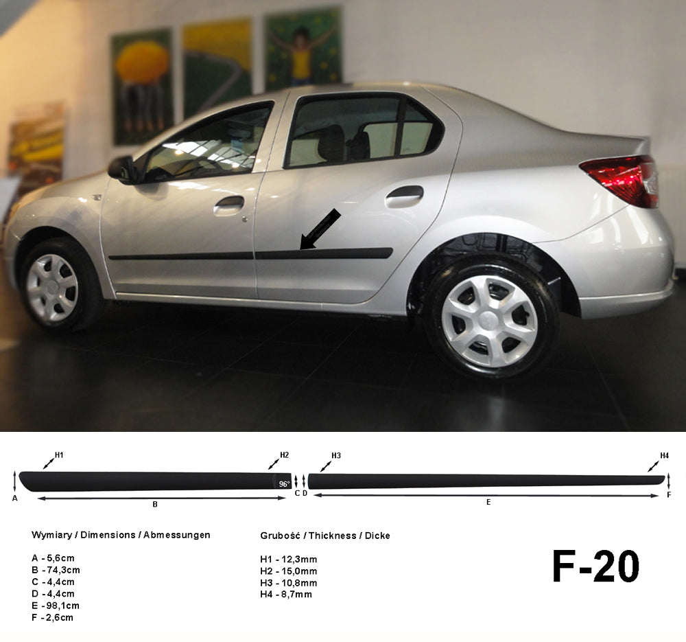 Seitenschutzleisten schwarz für Dacia Logan II SD & MCV 2. Gen. ab 10.2012- F20 a
