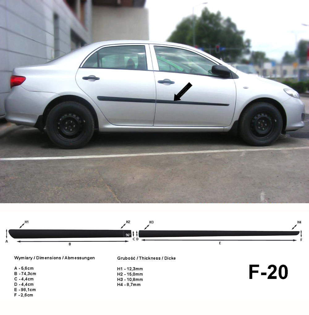 Seitenschutzleisten schwarz für Toyota Corolla Limousine Bj. 10.2006-05.2013 F20 a
