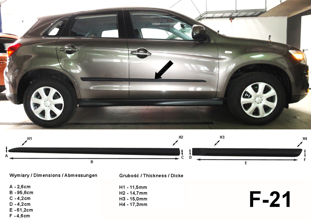 Seitenschutzleisten schwarz für Mitsubishi ASX SUV ab facelift Bj. 10.2012- F21 a
