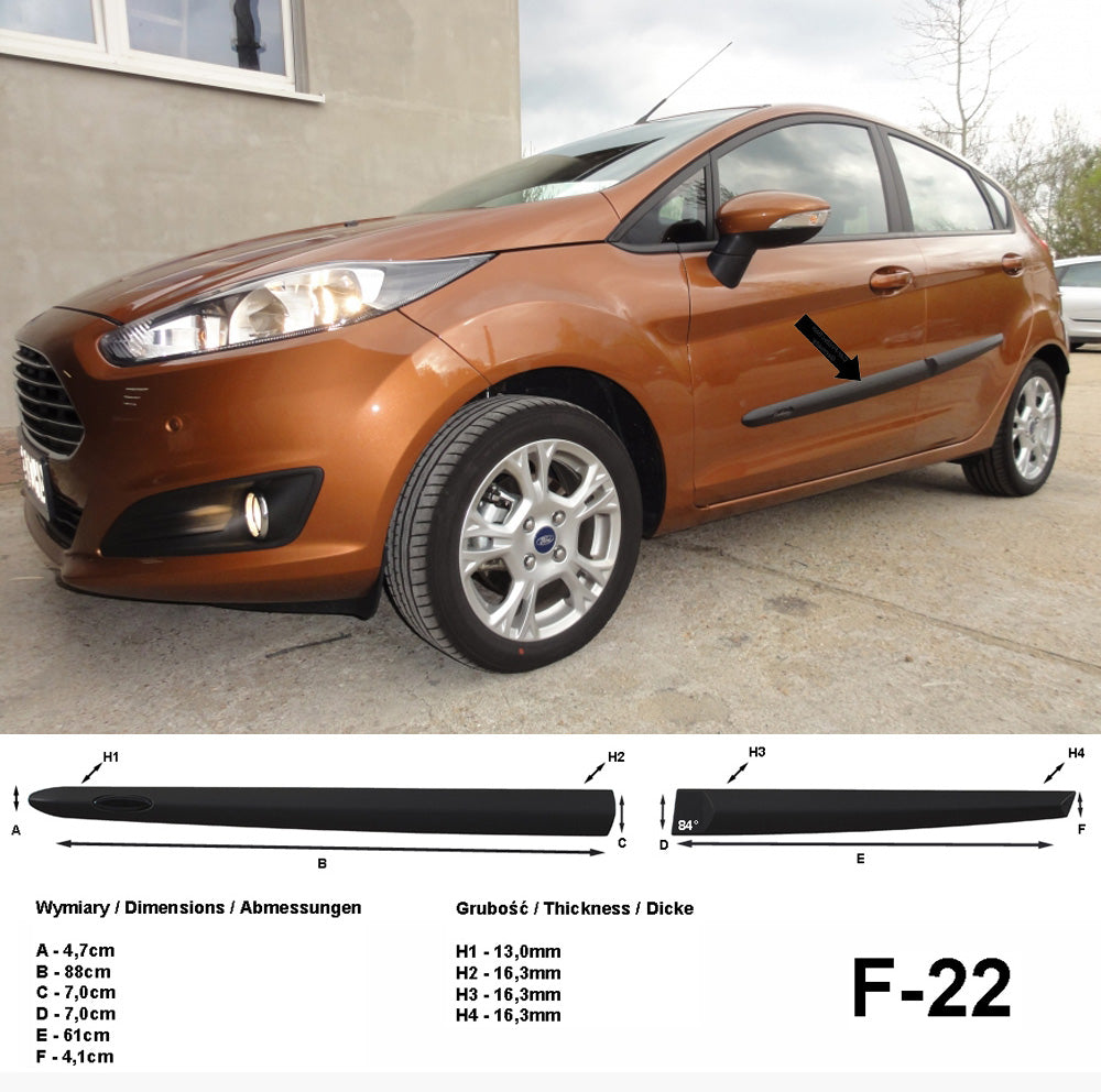 Seitenschutzleisten schwarz für Ford Fiesta ’09 VI 5-Türer vor Mopf 2008-11 F22 a