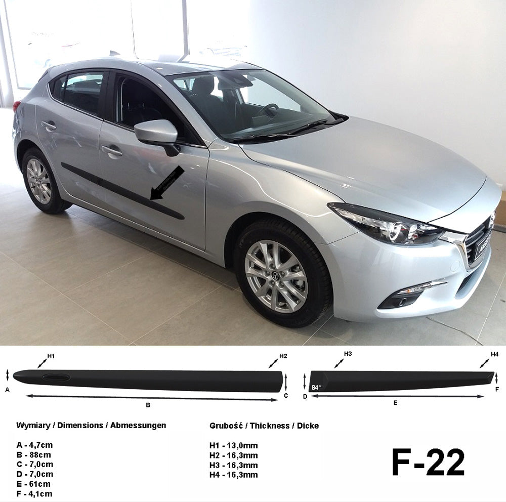 Seitenschutzleisten schwarz für Mazda 3 III Schrägheck Typ BM und BN 9.2013- F22 a