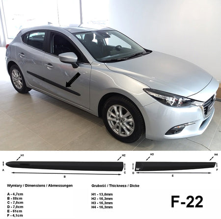 Seitenschutzleisten schwarz für Mazda 3 III Schrägheck Typ BM und BN 9.2013- F22 a