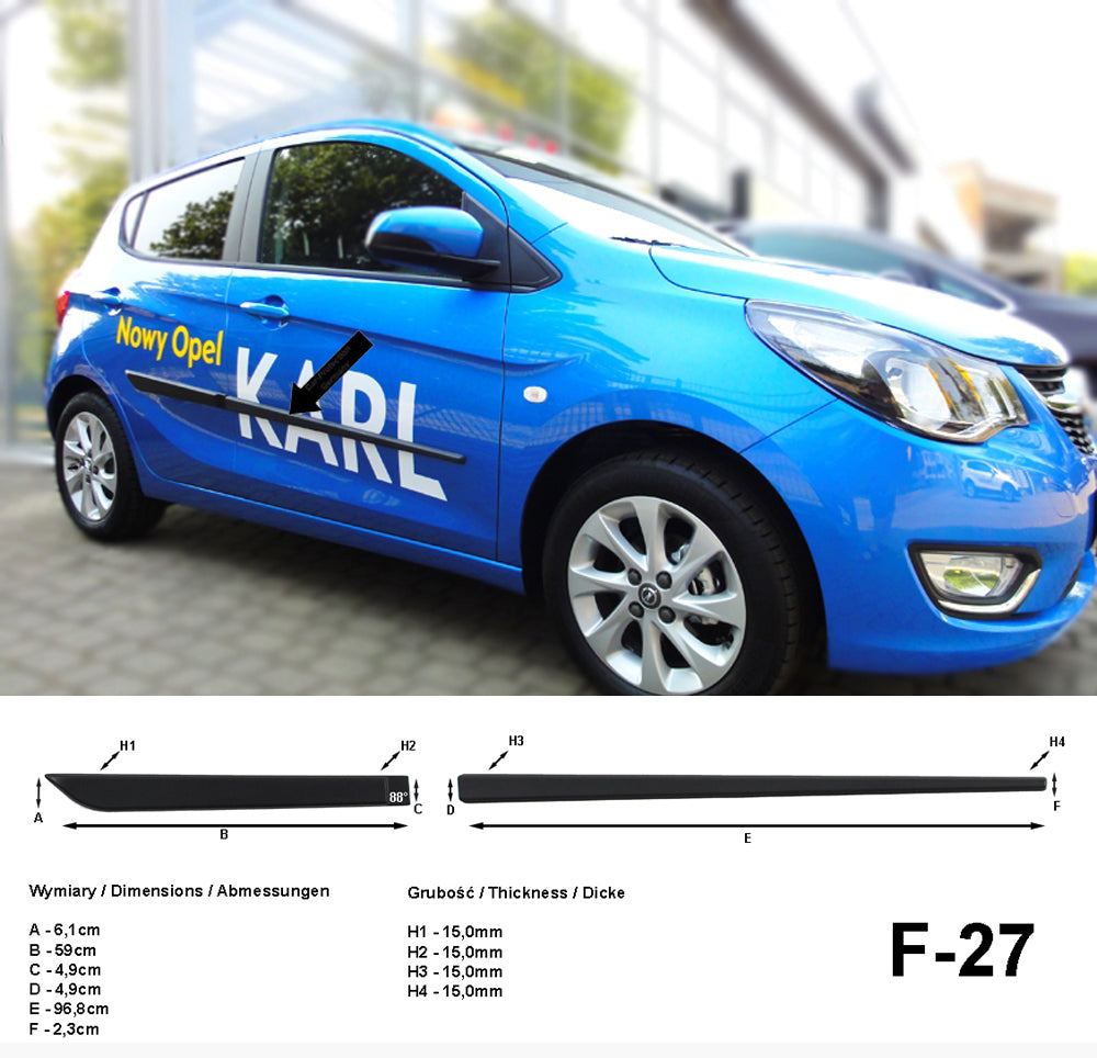 Seitenschutzleisten schwarz für Opel Karl Schrägheck ab Baujahr 06.2015- F27 a