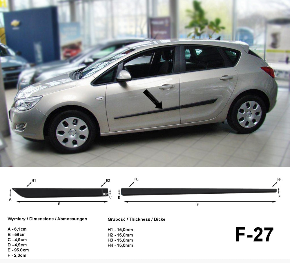 Seitenschutzleisten schwarz für Opel Astra J Schrägheck ab Baujahr 12.2009- F27 a
