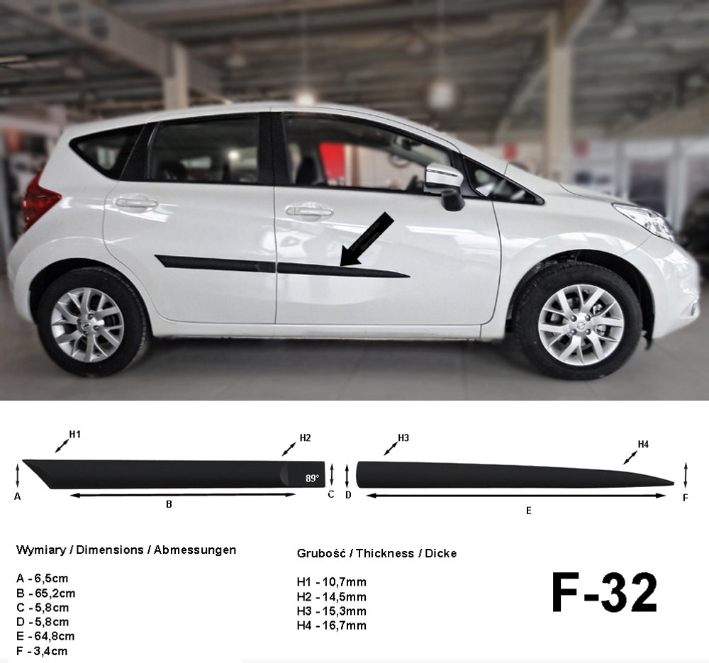 Seitenschutzleisten schwarz für Nissan Note II Typ E12 Kombi ab Bj. 06.2013- F32 a
