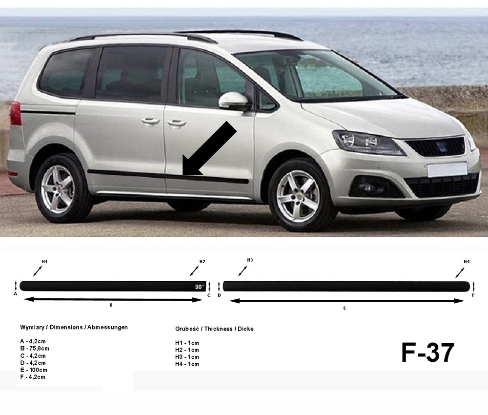 Seitenschutzleisten schwarz für Seat Alhambra 2. Generation Typ 710 ab Baujahr 06.2010- F37 a