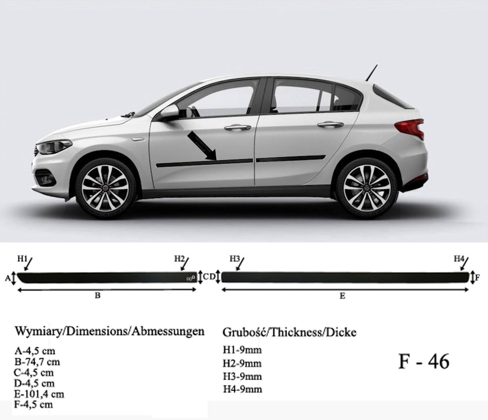 Seitenschutzleisten schwarz für Fiat Tipo Schrägheck ab Baujahr 03.2016- F46 a
