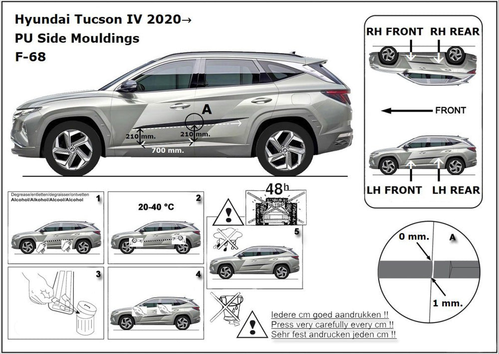 Seitenschutzleisten schwarz für Hyundai Tucson SUV 4. Gen. Typ NX4 09.2020- F68 f