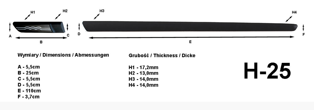 Seitenschutzleisten schwarz mit Logo silber für Fiat 500 Baujahre 2007-2011 H25 c