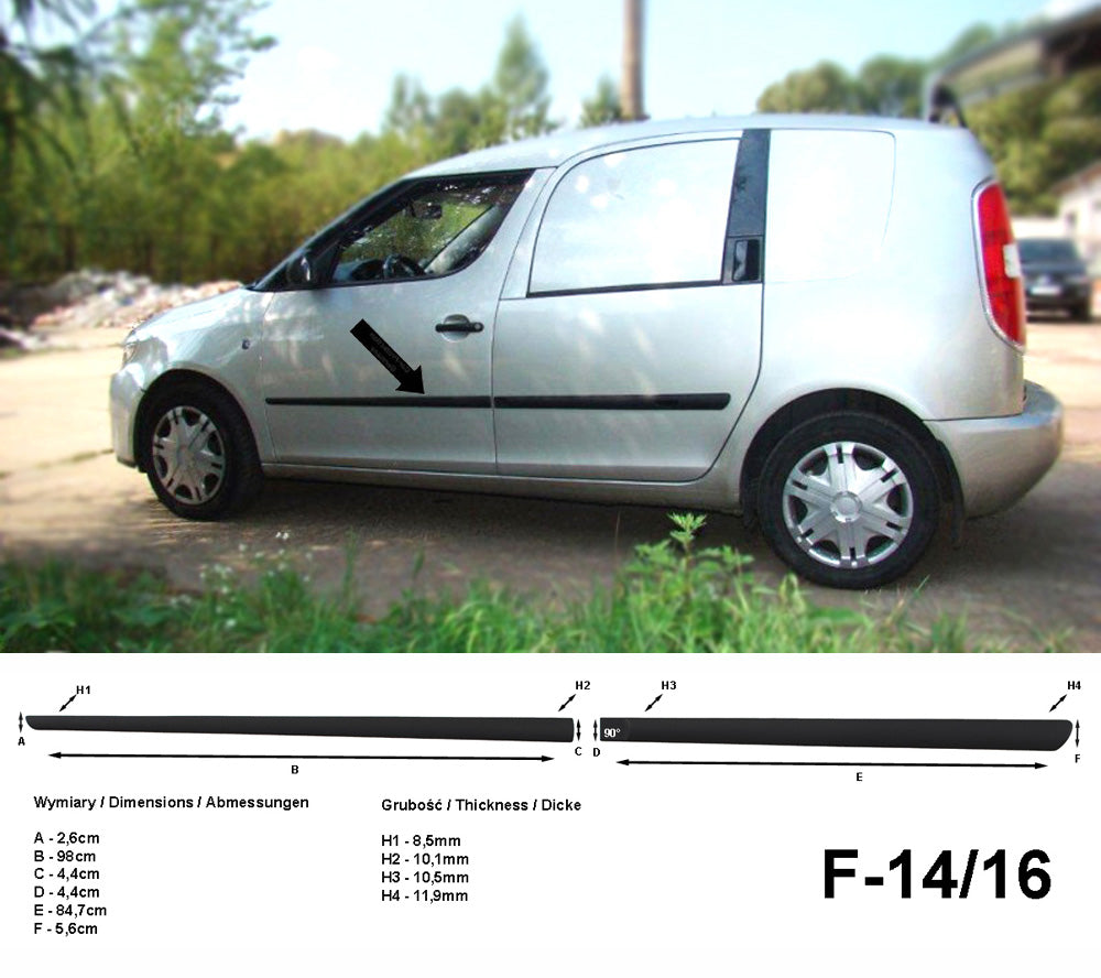 Seitenschutzleisten schwarz für Skoda Roomster Hochdachkombi Bj 2006-2015 F14/16 a